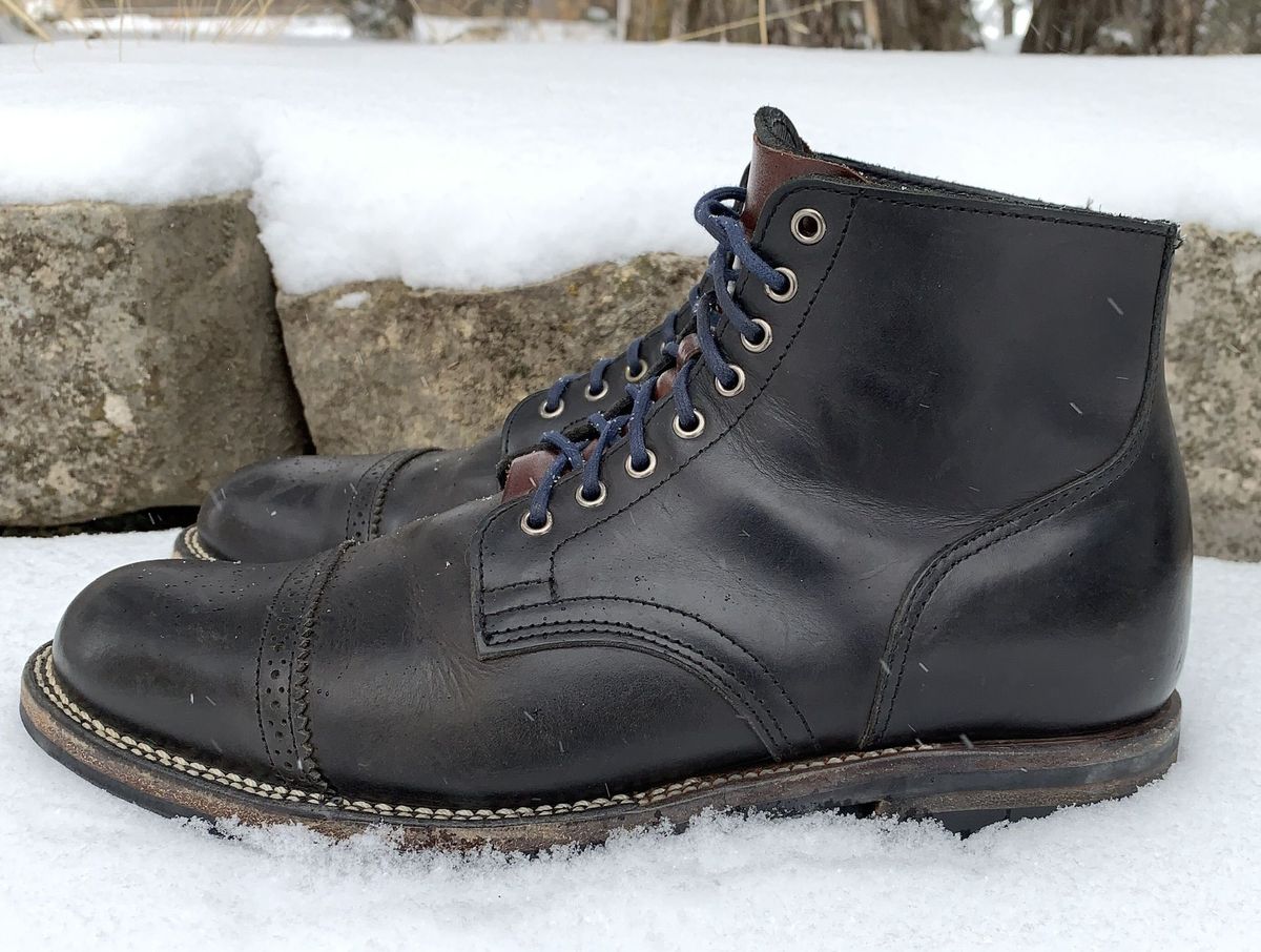 Photo by patinathunderdome on February 2, 2022 of the Viberg Service Boot in Maryam Noir Vitello Calf.