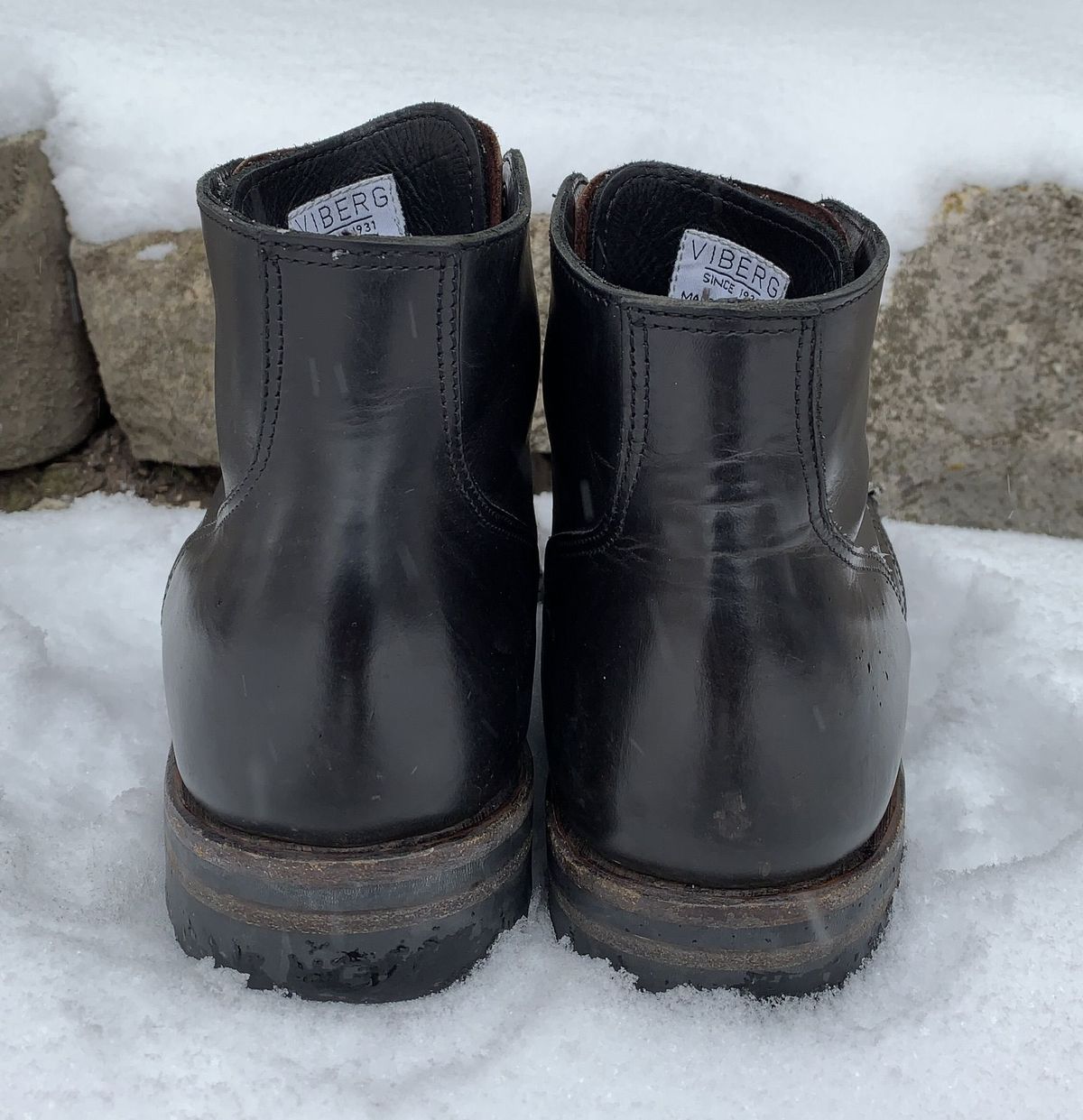 Photo by patinathunderdome on February 2, 2022 of the Viberg Service Boot in Maryam Noir Vitello Calf.
