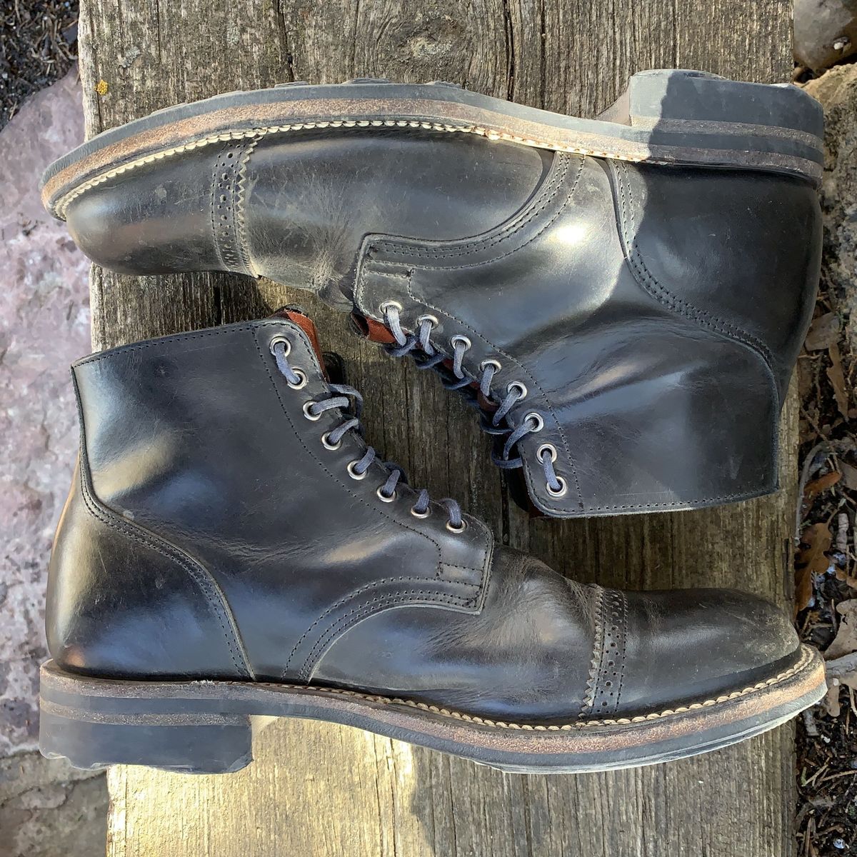 Photo by patinathunderdome on March 5, 2022 of the Viberg Service Boot in Maryam Noir Vitello Calf.