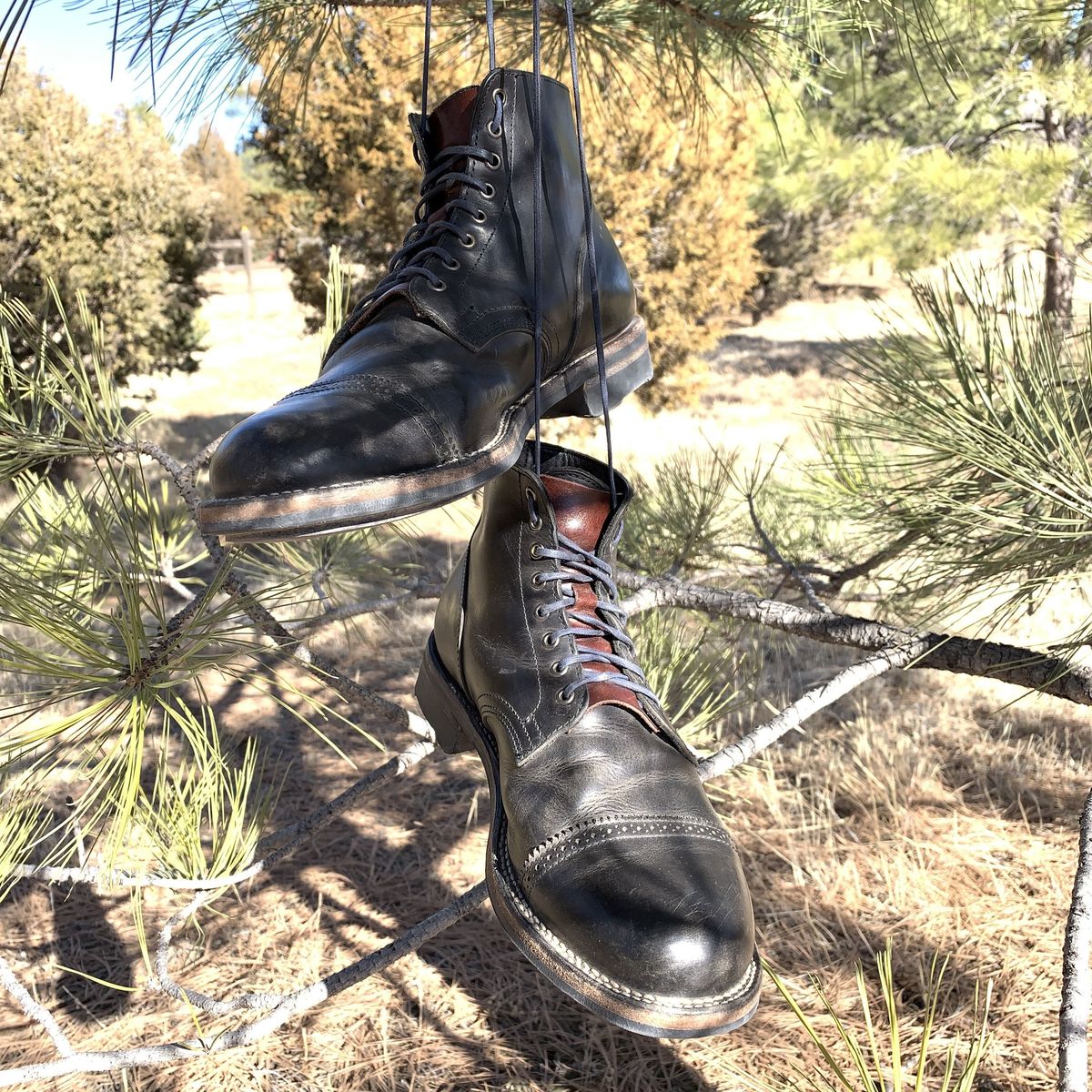 Photo by patinathunderdome on March 5, 2022 of the Viberg Service Boot in Maryam Noir Vitello Calf.