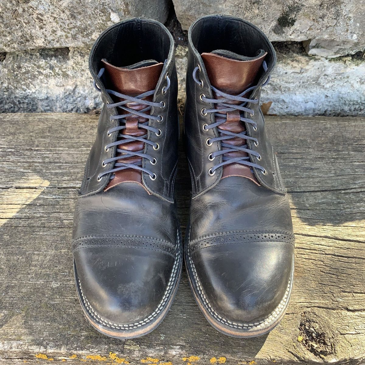 Photo by patinathunderdome on March 5, 2022 of the Viberg Service Boot in Maryam Noir Vitello Calf.