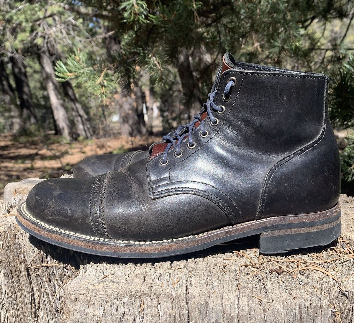 Photo by patinathunderdome on April 5, 2022 of the Viberg Service Boot in Maryam Noir Vitello Calf.