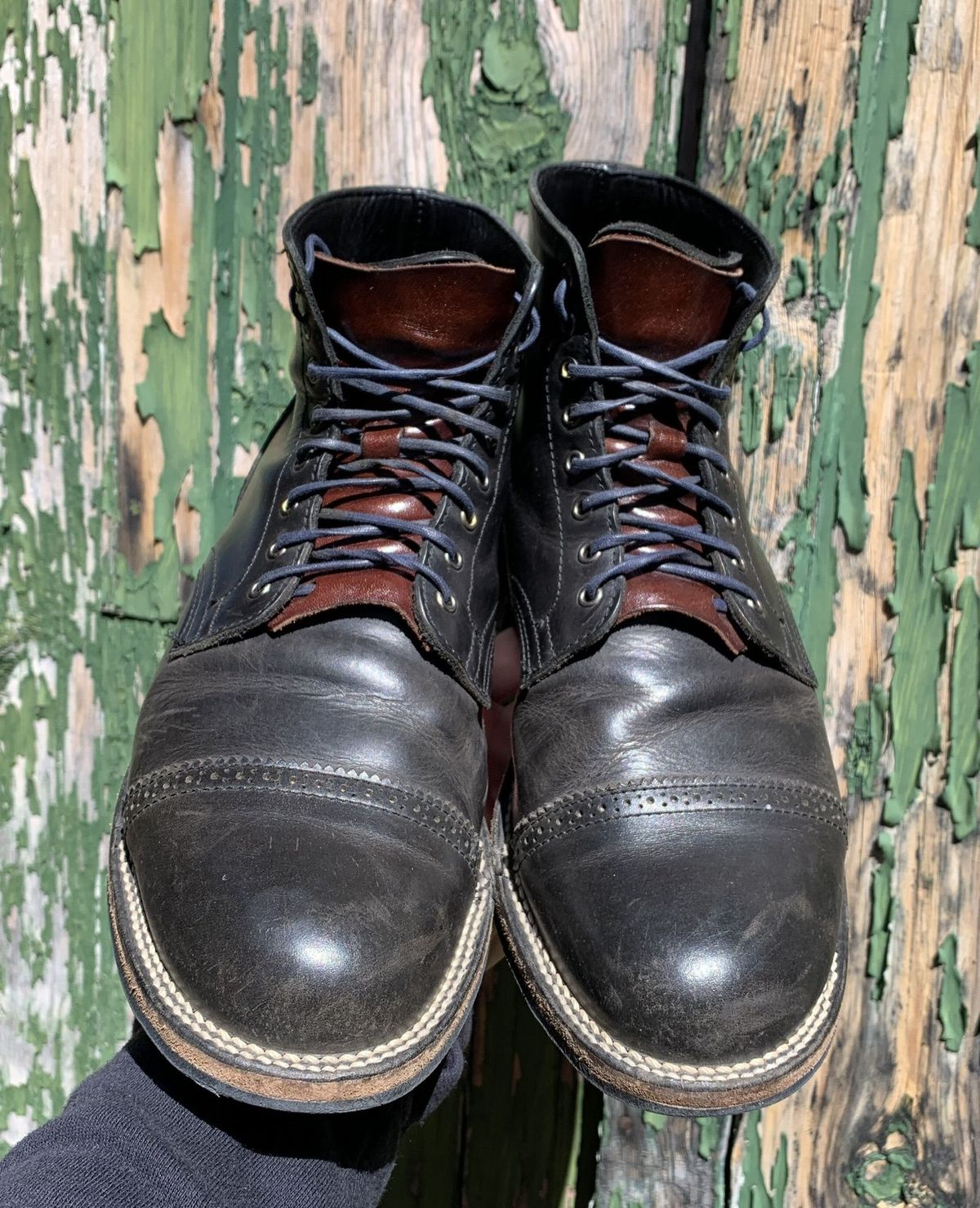 Photo by patinathunderdome on April 5, 2022 of the Viberg Service Boot in Maryam Noir Vitello Calf.