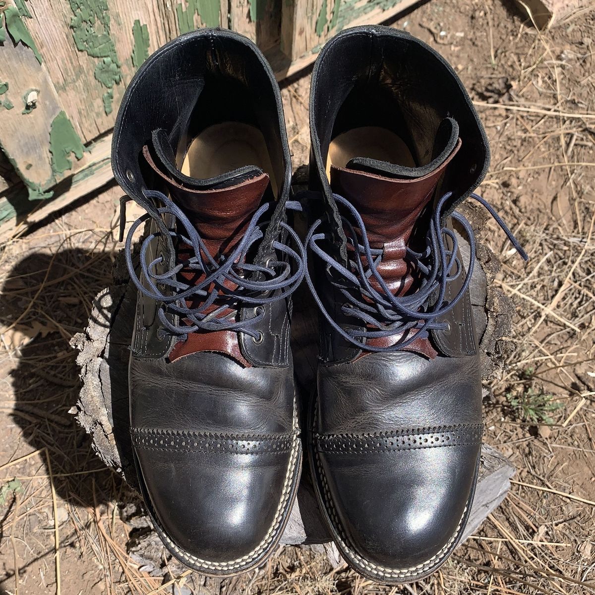 Photo by patinathunderdome on May 5, 2022 of the Viberg Service Boot in Maryam Noir Vitello Calf.