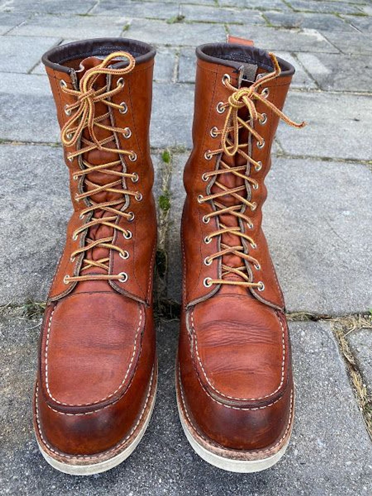 Photo by patinathunderdome on December 4, 2021 of the Red Wing 8-Inch Classic Moc in S.B. Foot Oro-Iginal.