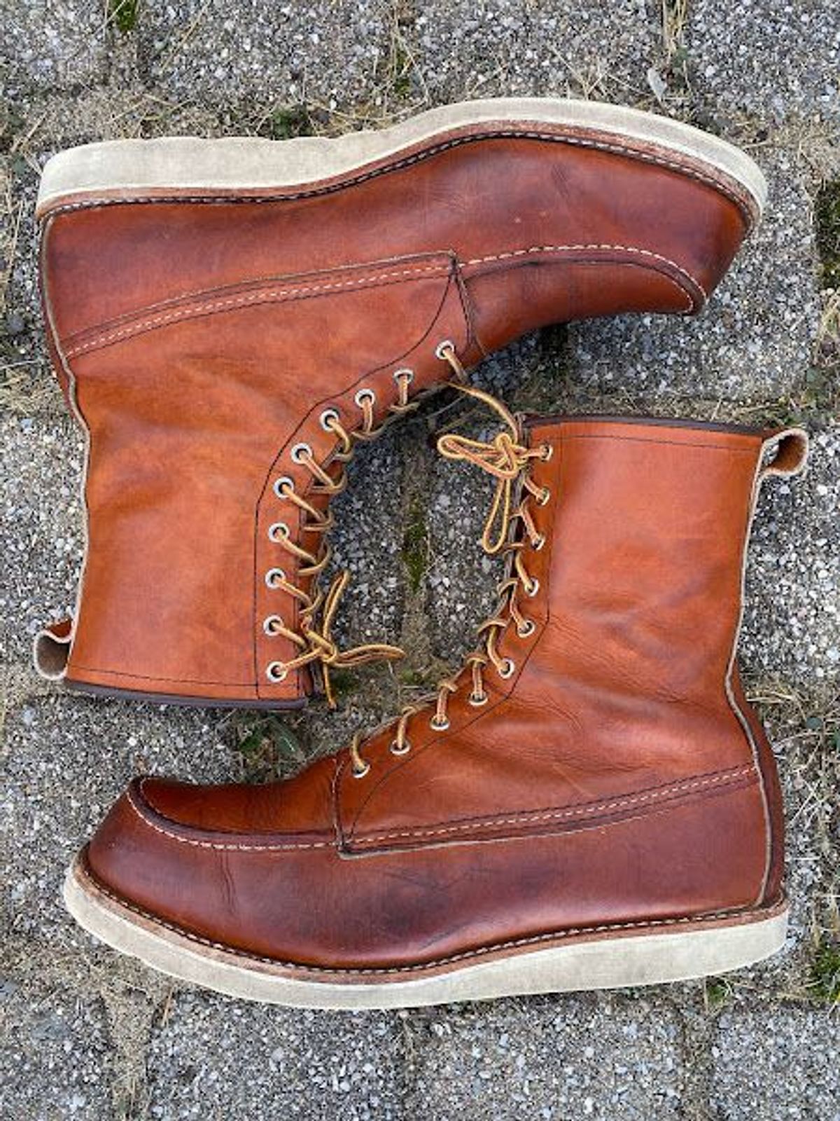Photo by patinathunderdome on December 4, 2021 of the Red Wing 8-Inch Classic Moc in S.B. Foot Oro-Iginal.