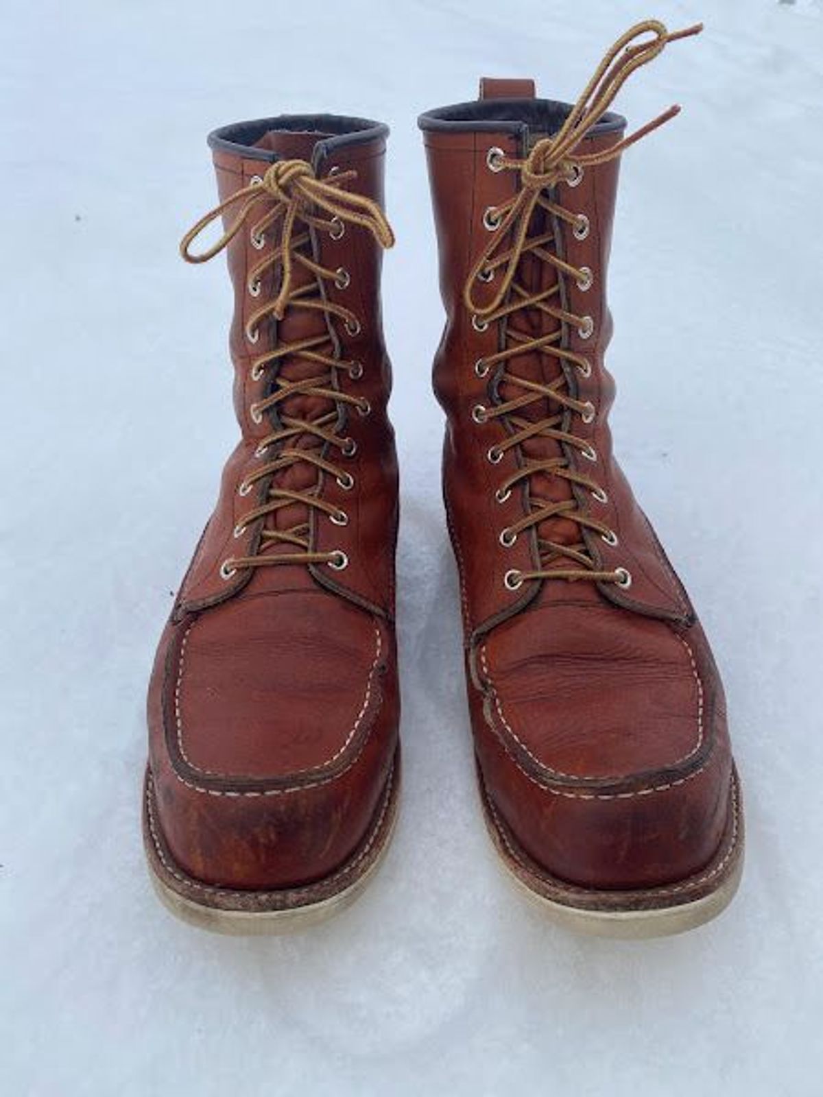 Photo by patinathunderdome on February 5, 2022 of the Red Wing 8-Inch Classic Moc in S.B. Foot Oro-Iginal.