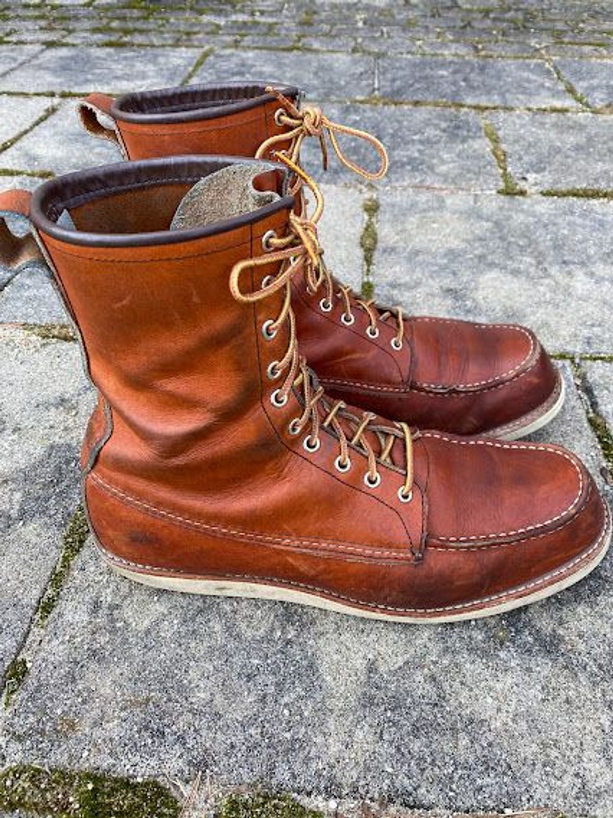 Photo by patinathunderdome on March 5, 2022 of the Red Wing 8-Inch Classic Moc in S.B. Foot Oro-Iginal.