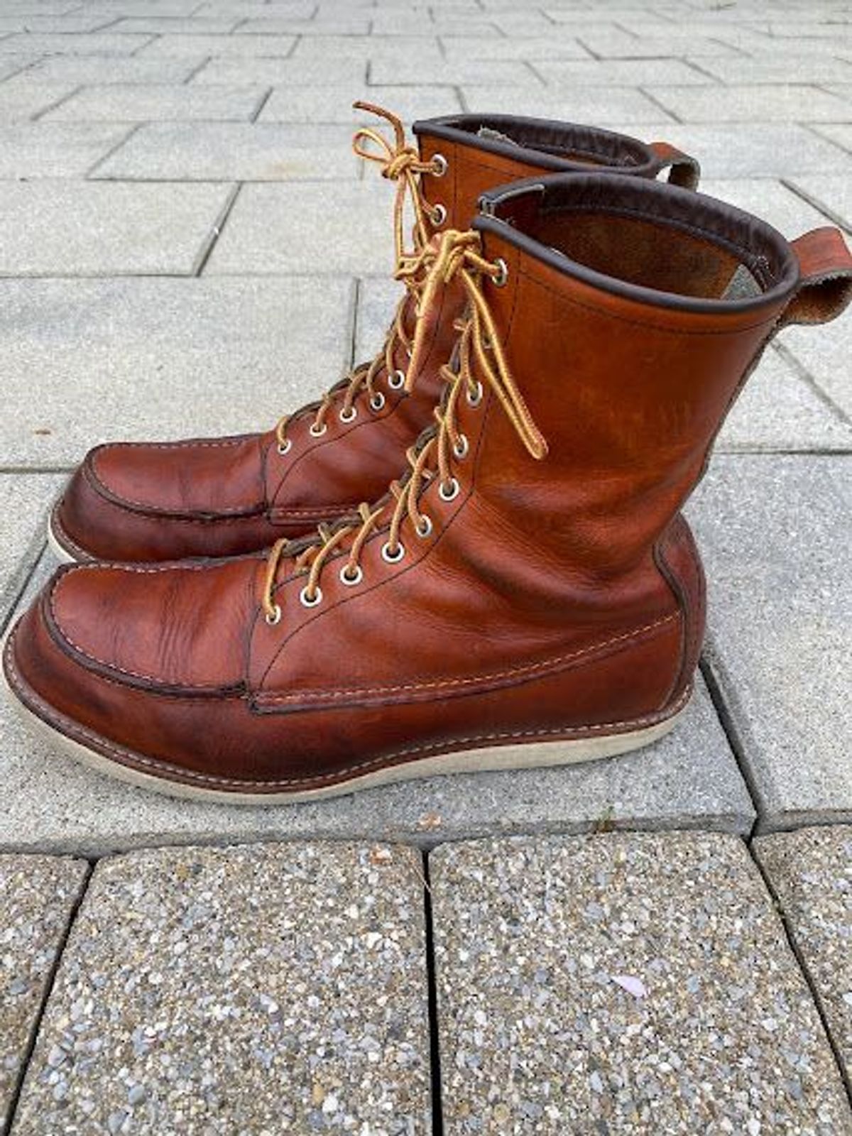 Photo by patinathunderdome on May 6, 2022 of the Red Wing 8-Inch Classic Moc in S.B. Foot Oro-Iginal.