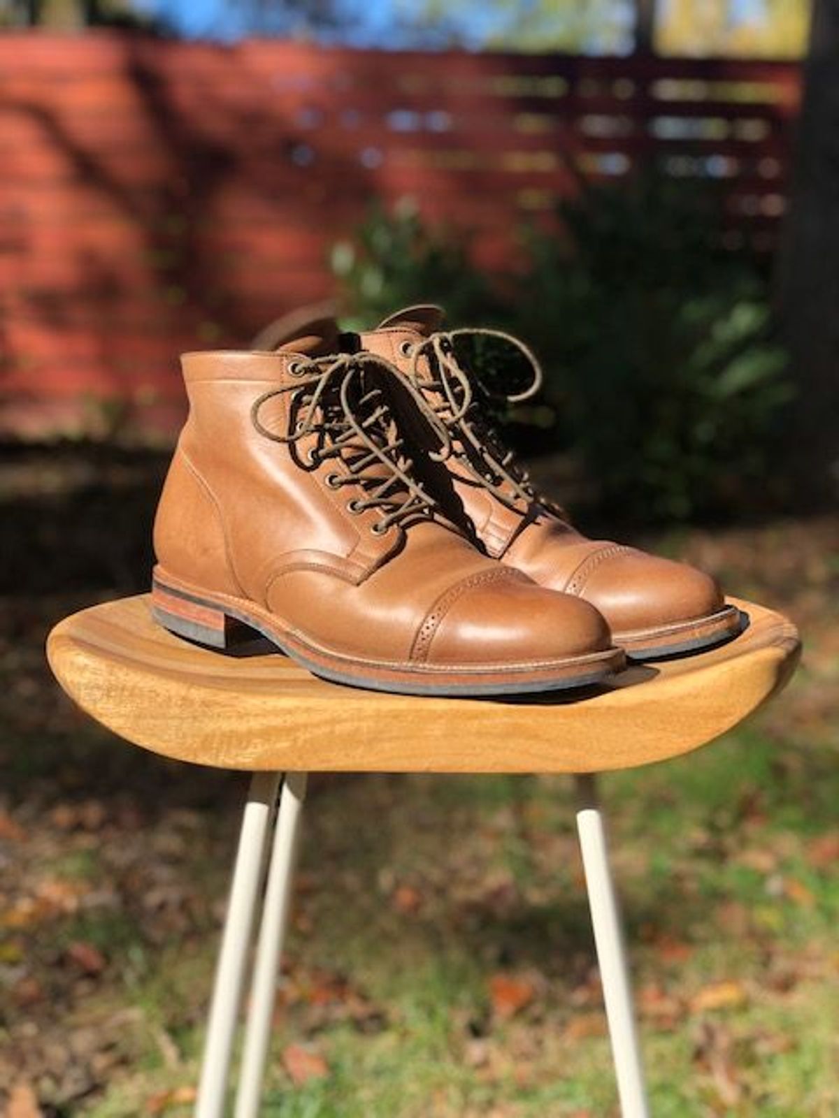 Photo by patinathunderdome on November 3, 2021 of the Viberg Service Boot in Horween Natural Chromexcel.