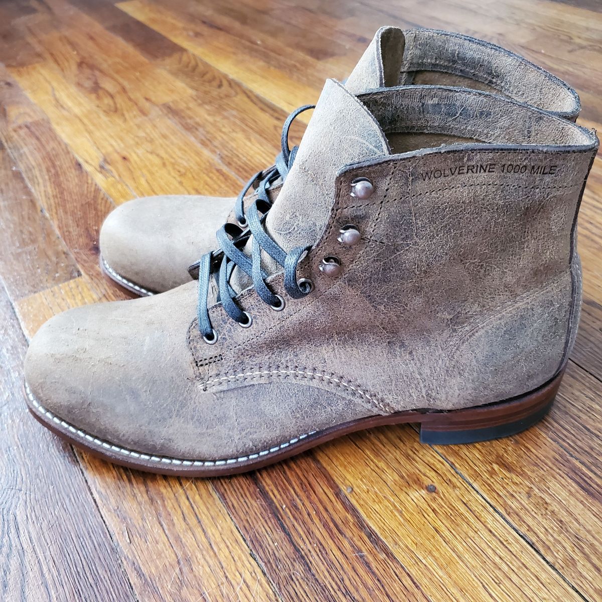 Photo by patinathunderdome on October 4, 2021 of the Wolverine 1000 Mile Plain-Toe Boot in C.F. Stead Teak Waxy Mohawk.