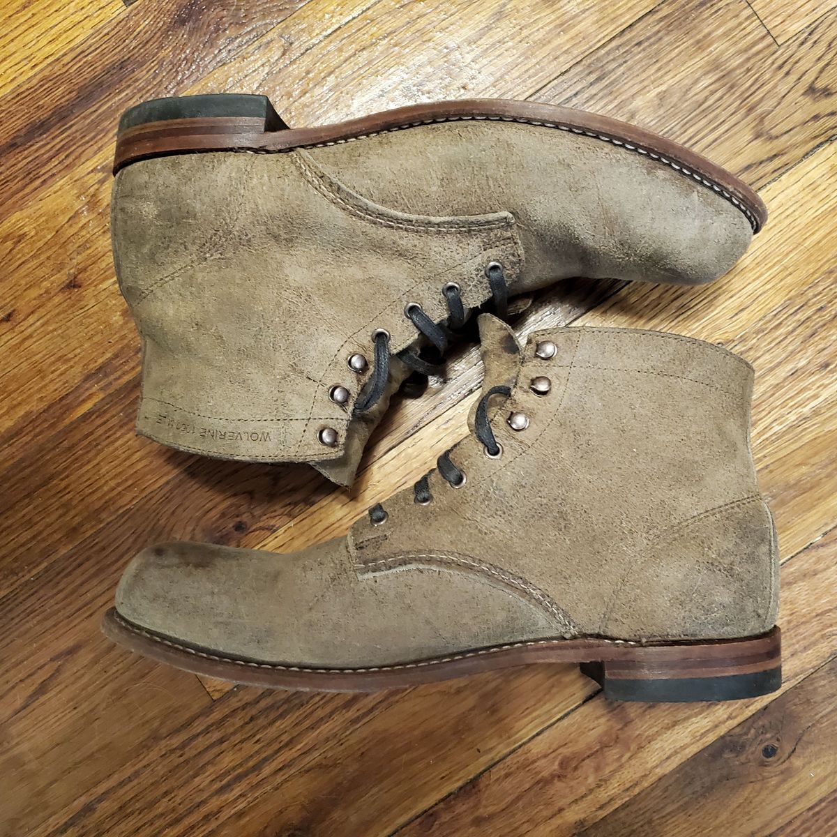 Photo by patinathunderdome on November 6, 2021 of the Wolverine 1000 Mile Plain-Toe Boot in C.F. Stead Teak Waxy Mohawk.