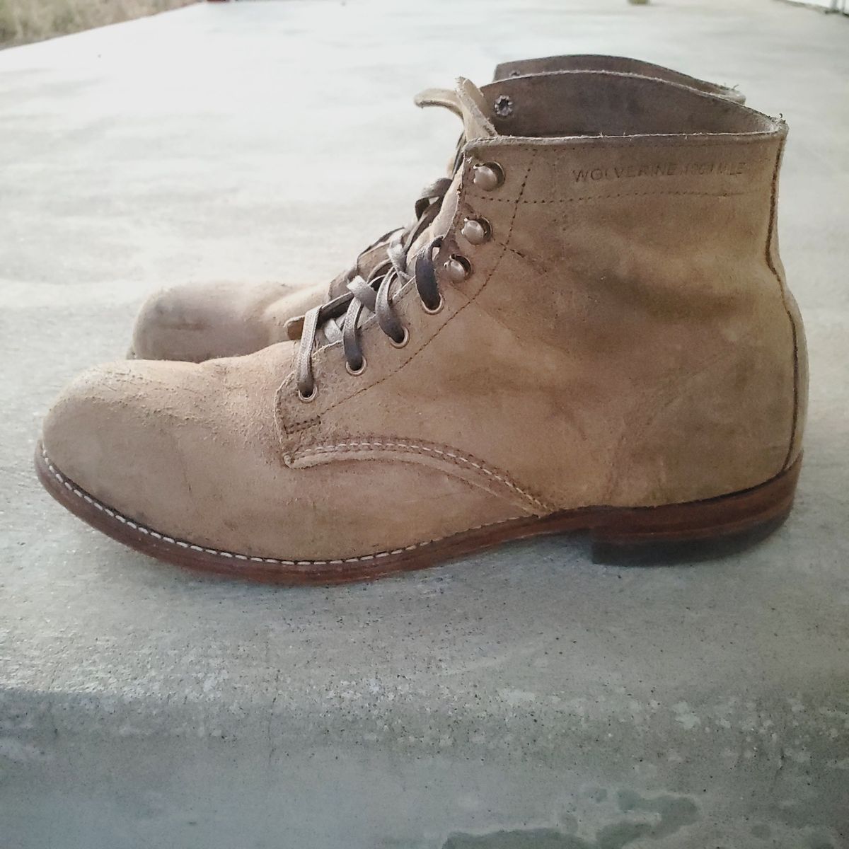 Photo by patinathunderdome on December 5, 2021 of the Wolverine 1000 Mile Plain-Toe Boot in C.F. Stead Teak Waxy Mohawk.