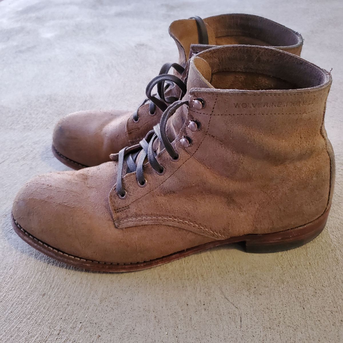 Photo by patinathunderdome on February 6, 2022 of the Wolverine 1000 Mile Plain-Toe Boot in C.F. Stead Teak Waxy Mohawk.
