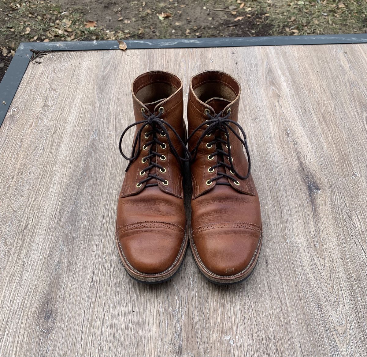 Photo by patinathunderdome on December 4, 2021 of the Viberg Service Boot in Horween Burned Oak Dublin.