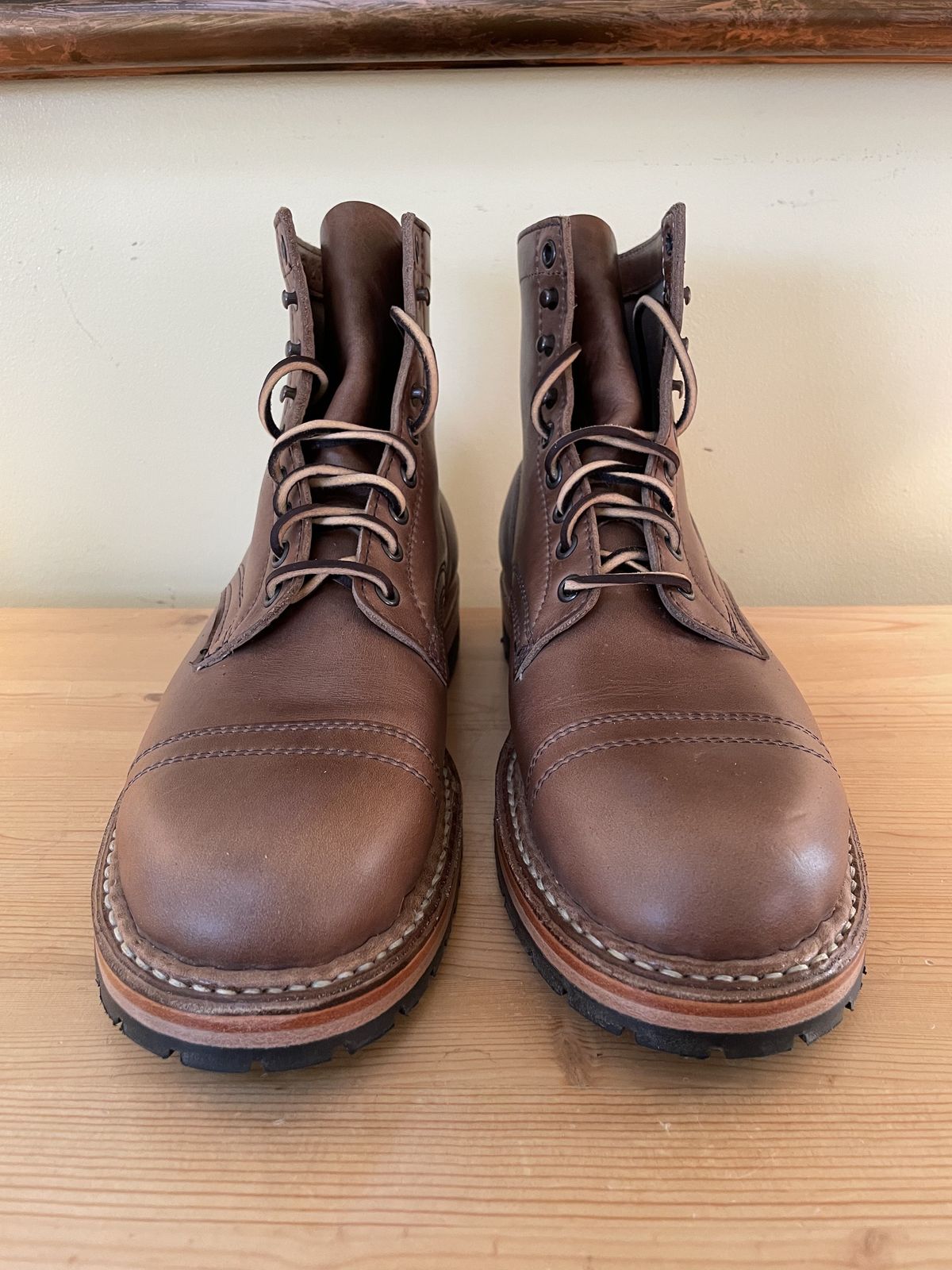 Photo by patinathunderdome on September 30, 2021 of the White's MP-Sherman Toe Cap in Horween Natural Chromexcel.