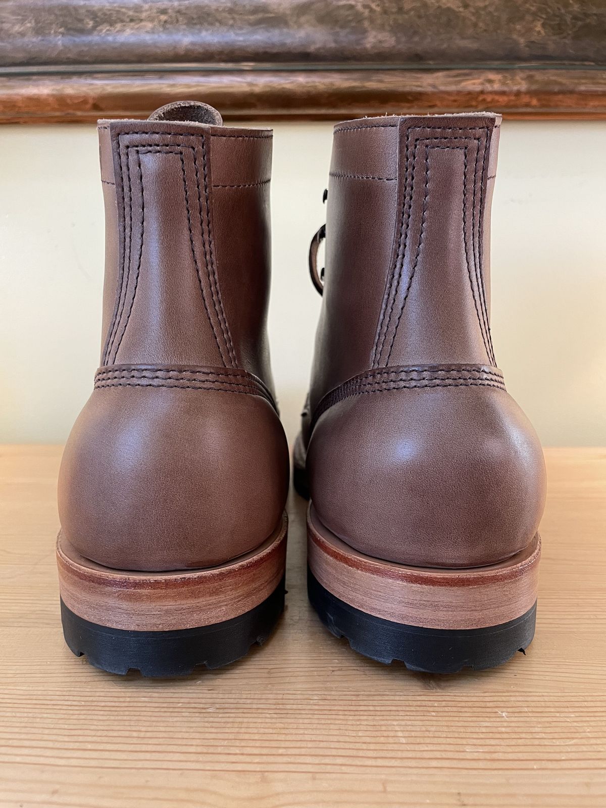 Photo by patinathunderdome on September 30, 2021 of the White's MP-Sherman Toe Cap in Horween Natural Chromexcel.