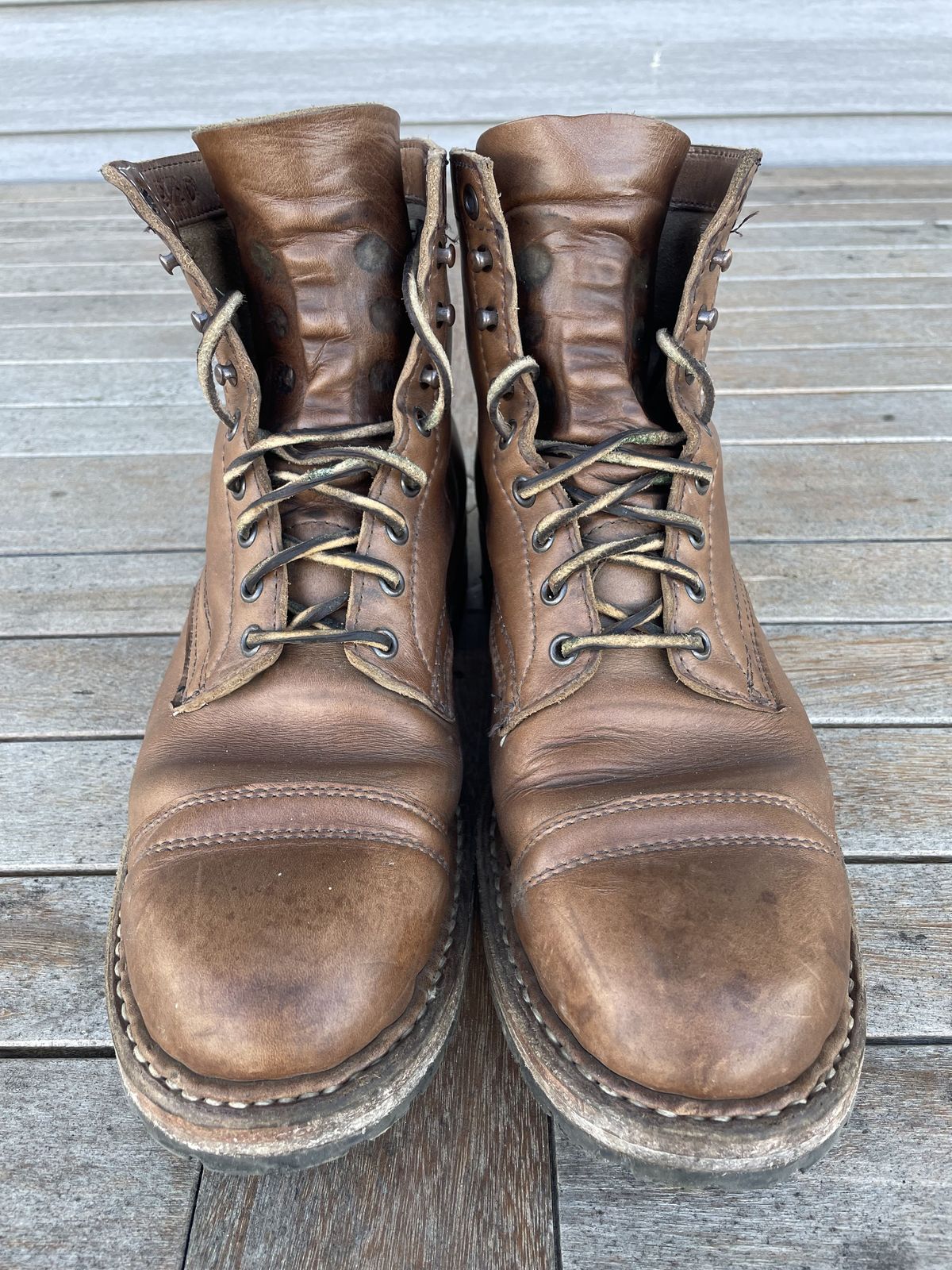 Photo by patinathunderdome on November 3, 2021 of the White's MP-Sherman Toe Cap in Horween Natural Chromexcel.