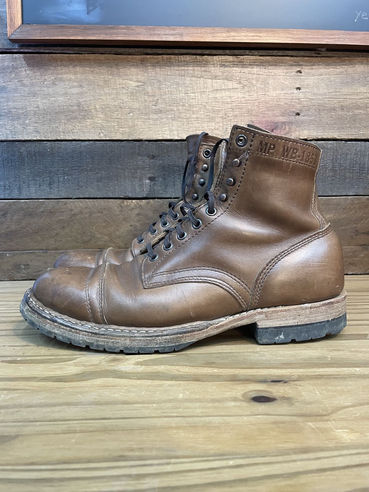 Photo by patinathunderdome on December 4, 2021 of the White's MP-Sherman Toe Cap in Horween Natural Chromexcel.