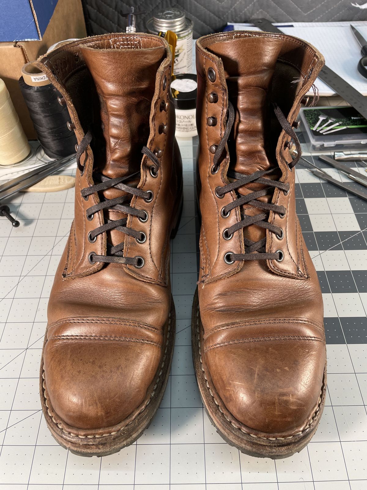 Photo by patinathunderdome on January 4, 2022 of the White's MP-Sherman Toe Cap in Horween Natural Chromexcel.