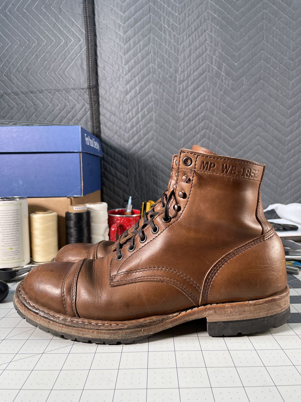 Photo by patinathunderdome on January 4, 2022 of the White's MP-Sherman Toe Cap in Horween Natural Chromexcel.