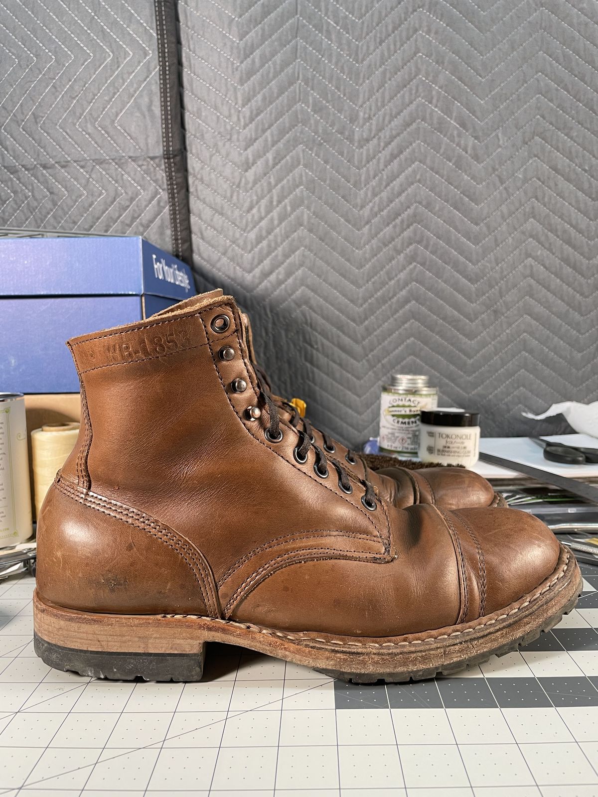 Photo by patinathunderdome on January 4, 2022 of the White's MP-Sherman Toe Cap in Horween Natural Chromexcel.