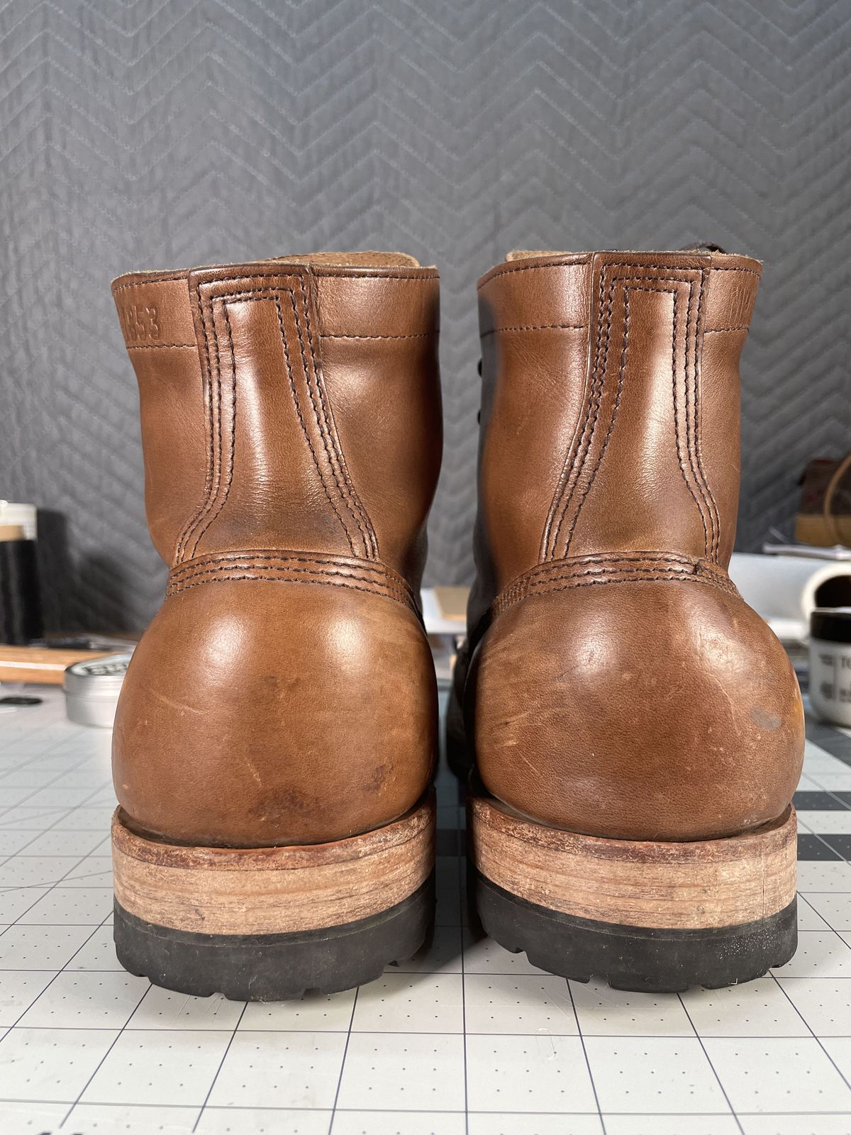 Photo by patinathunderdome on February 5, 2022 of the White's MP-Sherman Toe Cap in Horween Natural Chromexcel.