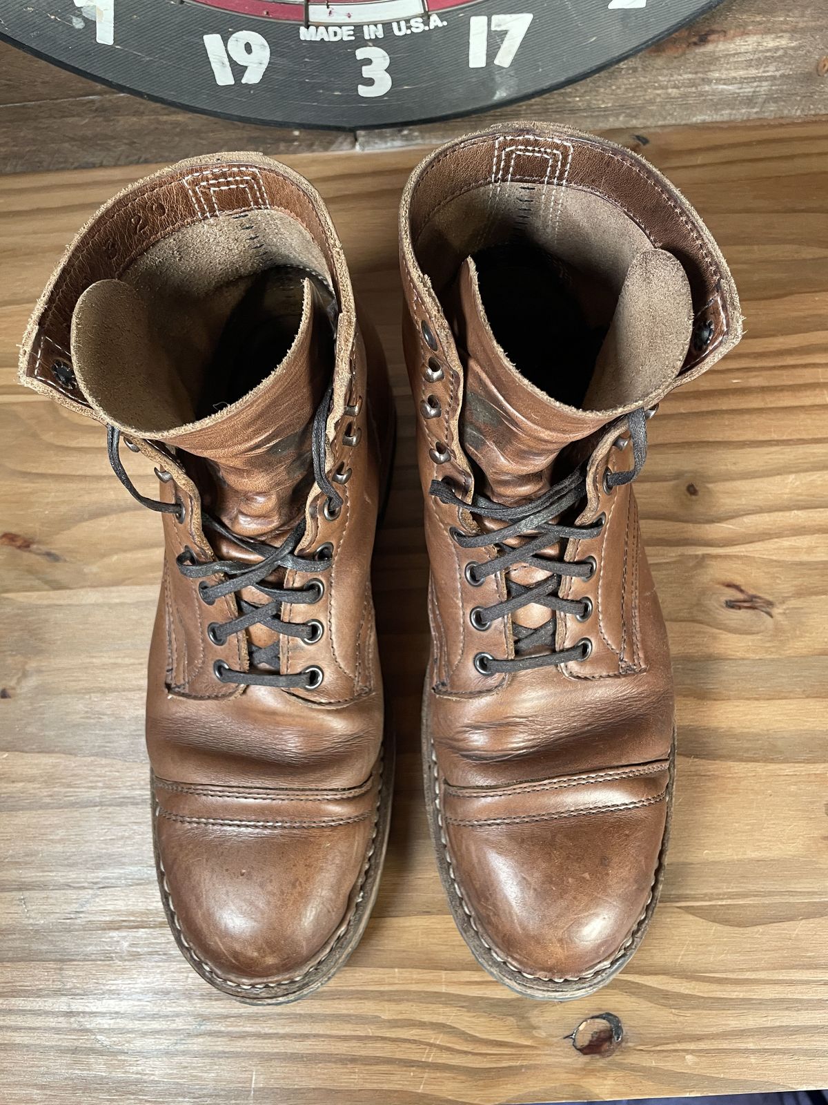 Photo by patinathunderdome on March 5, 2022 of the White's MP-Sherman Toe Cap in Horween Natural Chromexcel.