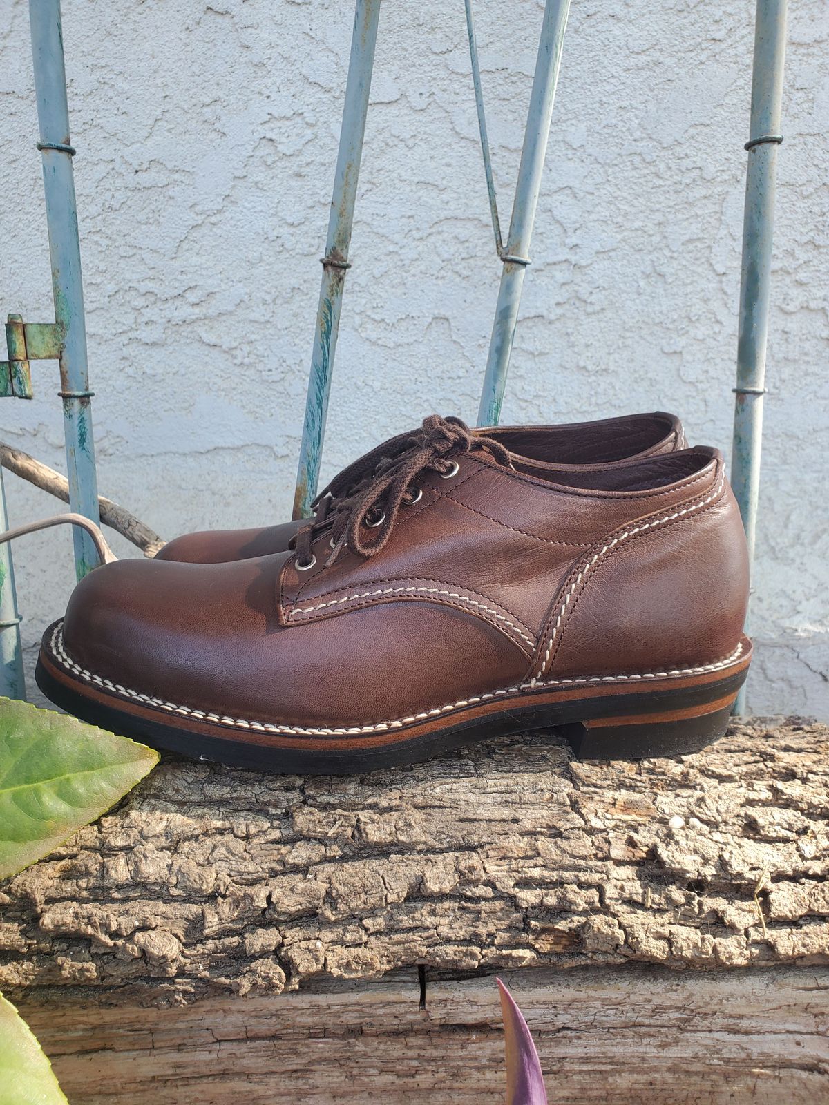 Photo by patinathunderdome on September 30, 2021 of the The Flat Head Oxford Shoe in Brown Teacore Horsebutt.