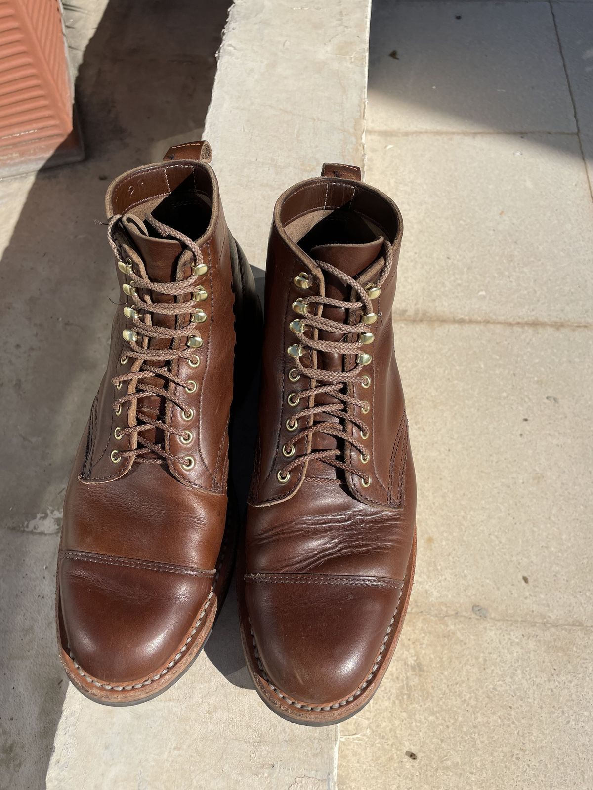 Photo by patinathunderdome on November 9, 2021 of the White's Khonsu Boot in Horween British Tan Chromexcel.