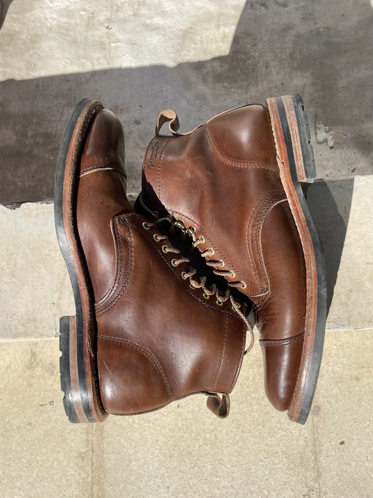 Photo by patinathunderdome on November 9, 2021 of the White's Khonsu Boot in Horween British Tan Chromexcel.
