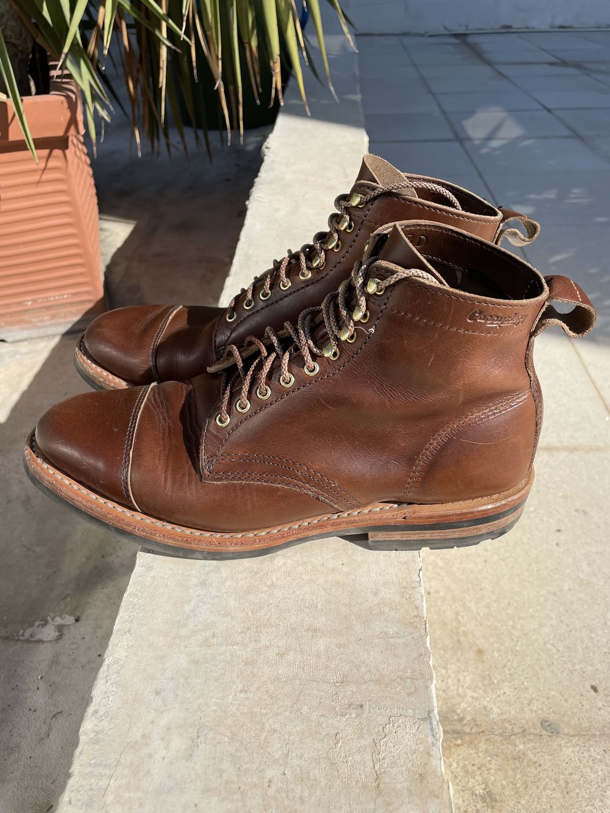 Photo by patinathunderdome on November 9, 2021 of the White's Khonsu Boot in Horween British Tan Chromexcel.