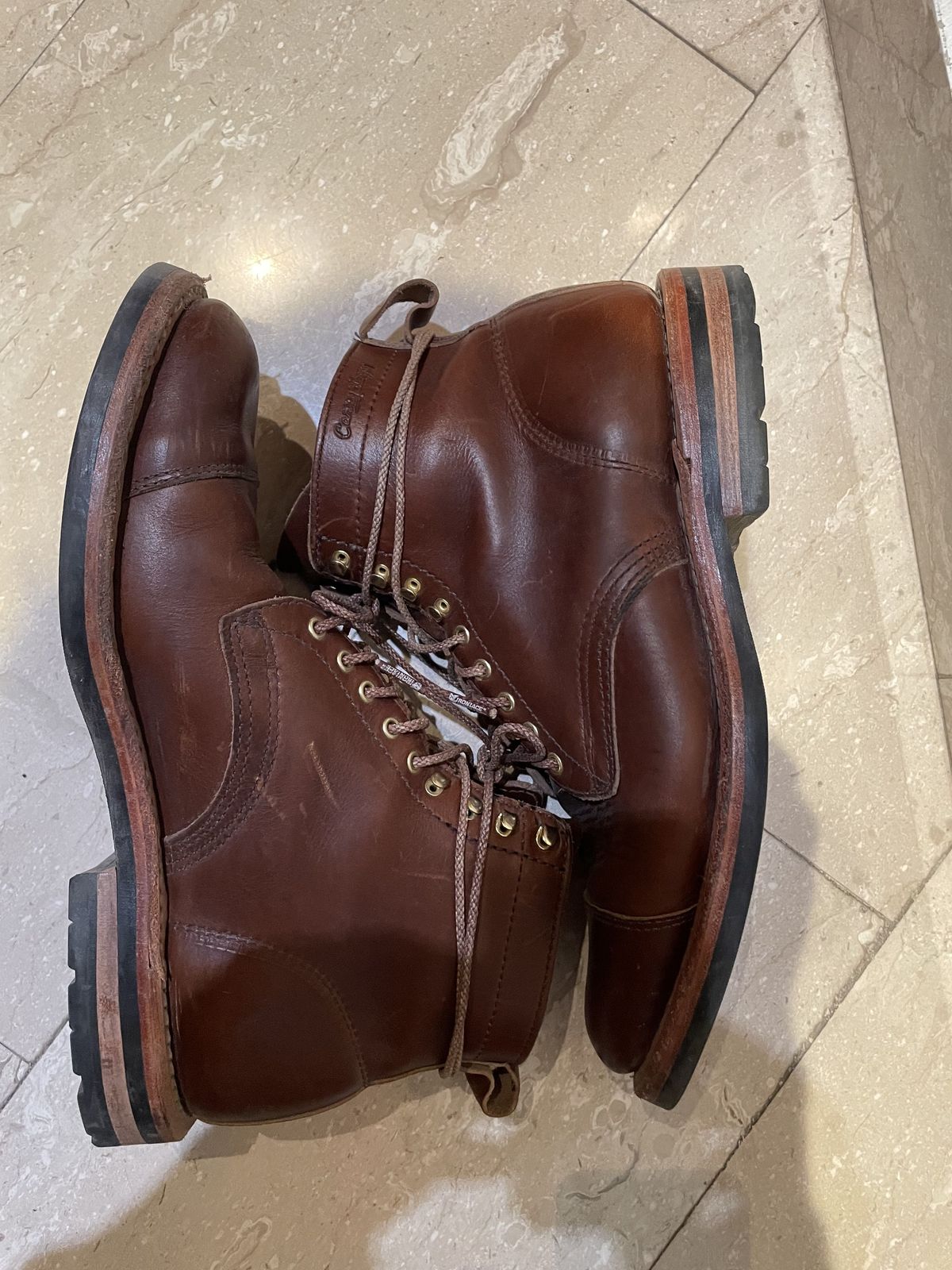 Photo by patinathunderdome on December 5, 2021 of the White's Khonsu Boot in Horween British Tan Chromexcel.