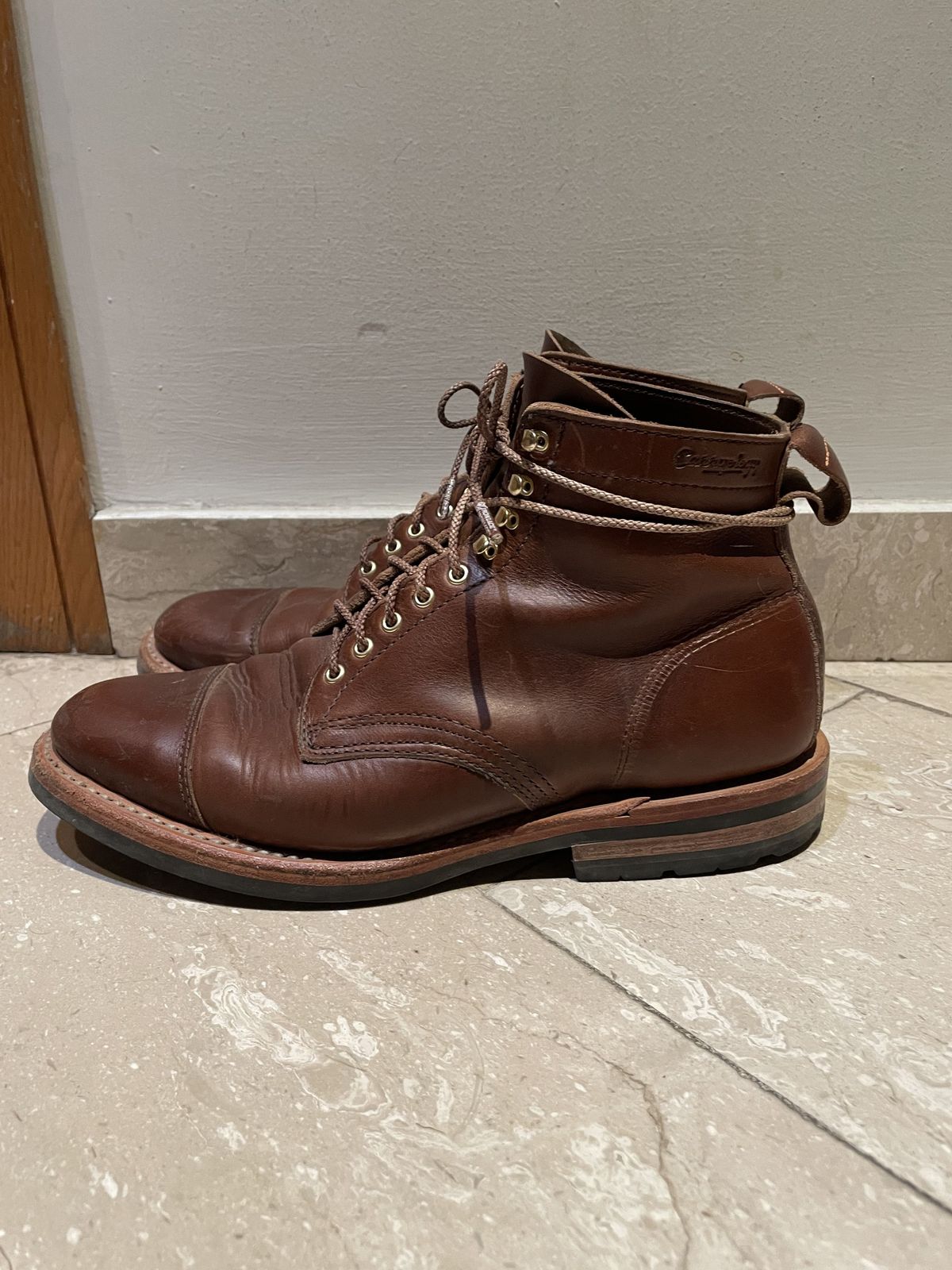 Photo by patinathunderdome on December 5, 2021 of the White's Khonsu Boot in Horween British Tan Chromexcel.