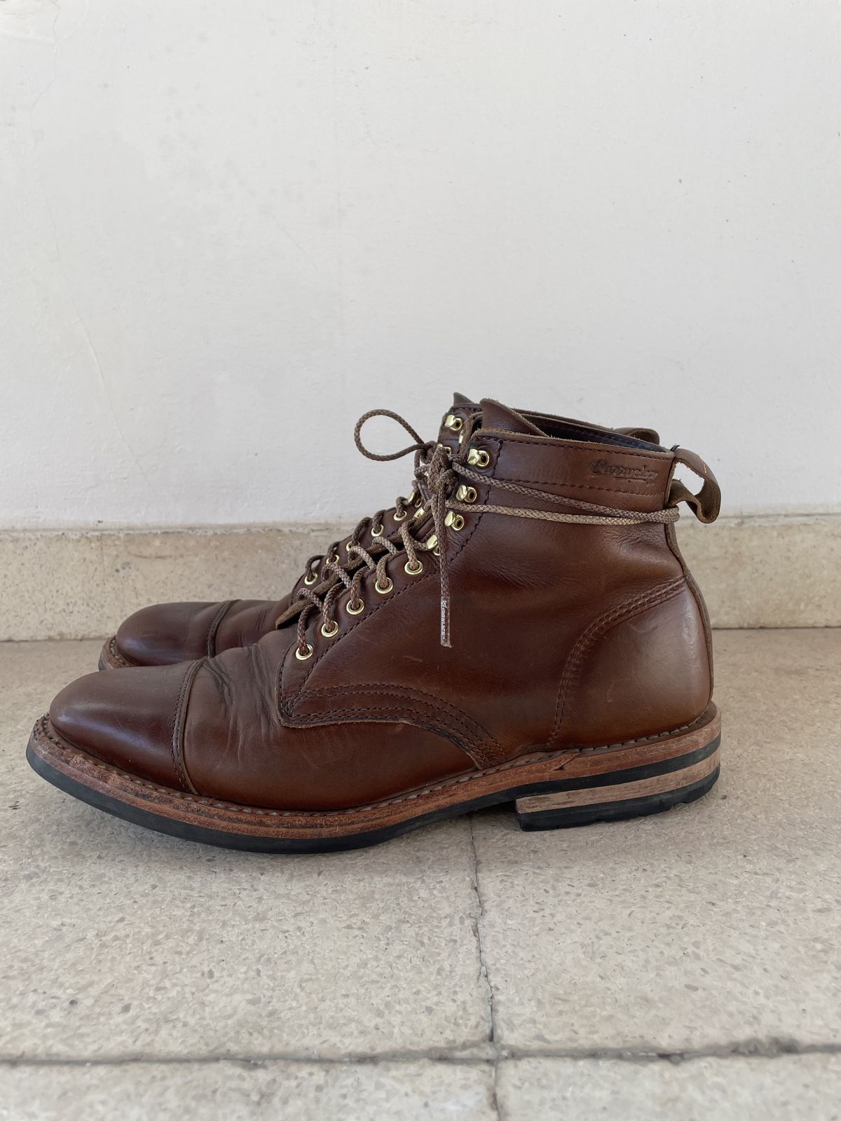 Photo by patinathunderdome on January 5, 2022 of the White's Khonsu Boot in Horween British Tan Chromexcel.