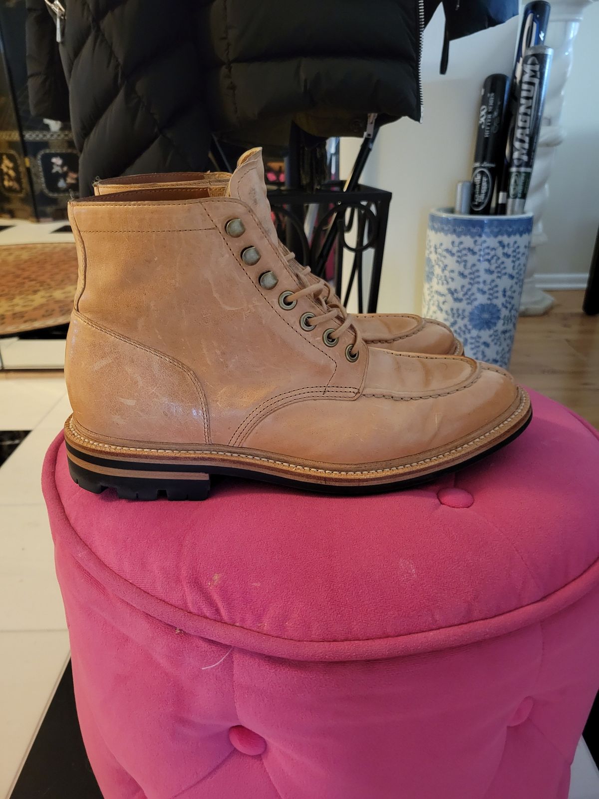 Photo by patinathunderdome on December 1, 2021 of the Grant Stone Ottawa Boot in Incas Natural Kangaroo.