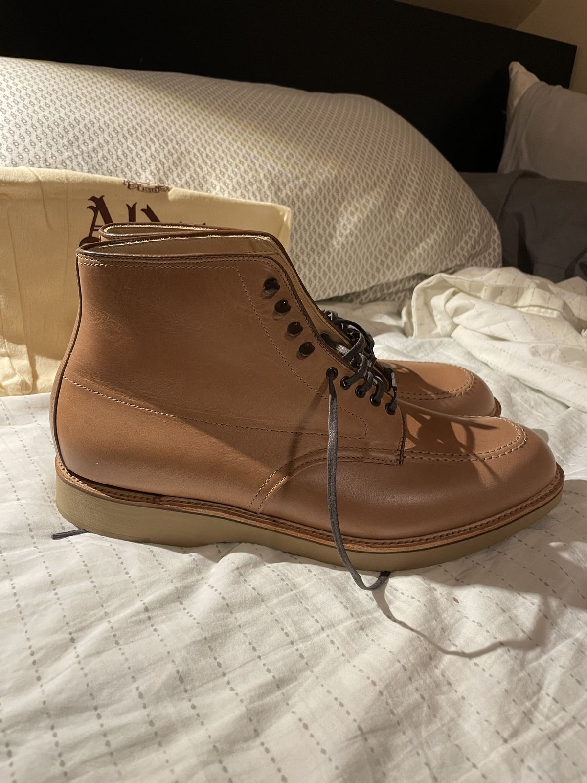 Photo by patinathunderdome on October 5, 2021 of the Alden Indy Boot in Horween Natural Chromexcel.