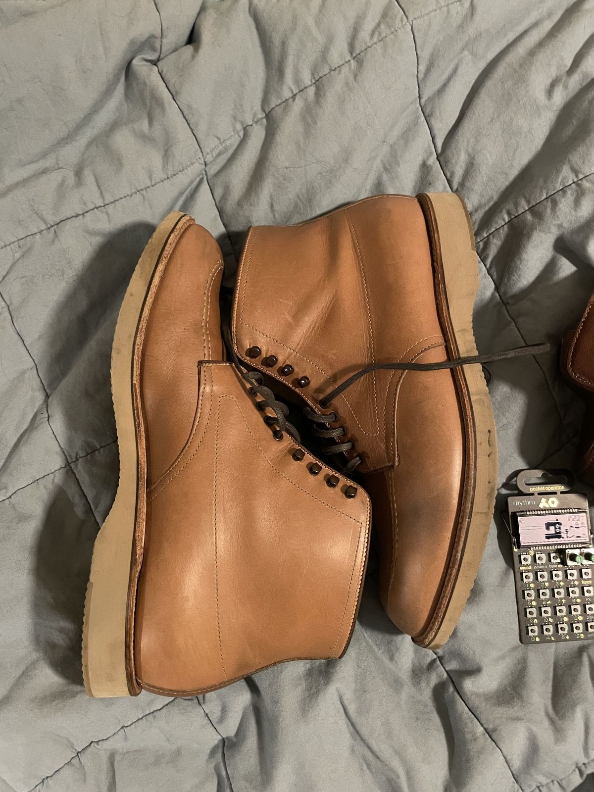 Photo by patinathunderdome on December 6, 2021 of the Alden Indy Boot in Horween Natural Chromexcel.