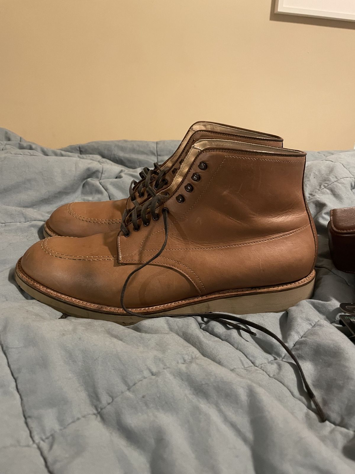Photo by patinathunderdome on December 6, 2021 of the Alden Indy Boot in Horween Natural Chromexcel.