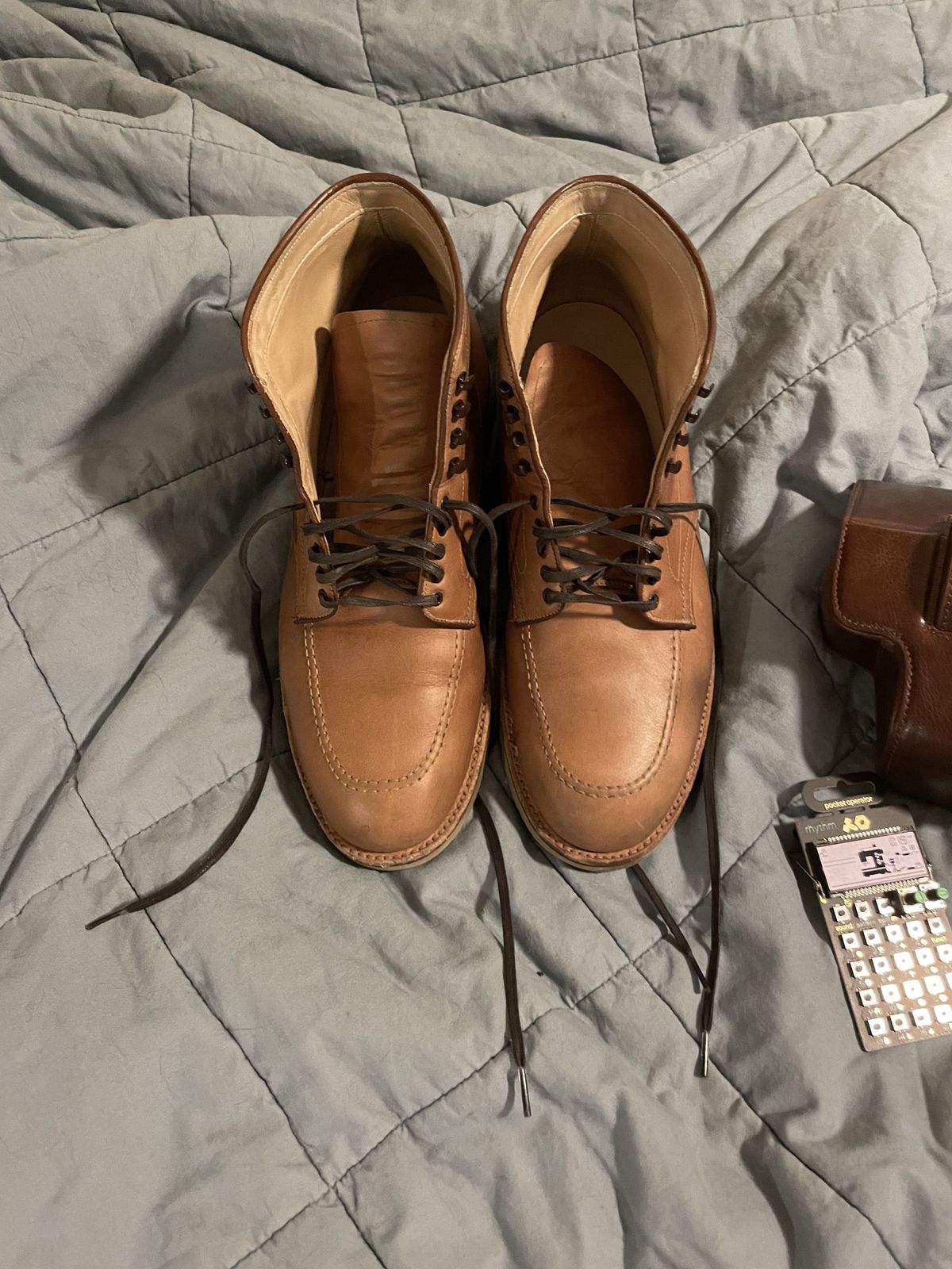 Photo by patinathunderdome on December 6, 2021 of the Alden Indy Boot in Horween Natural Chromexcel.