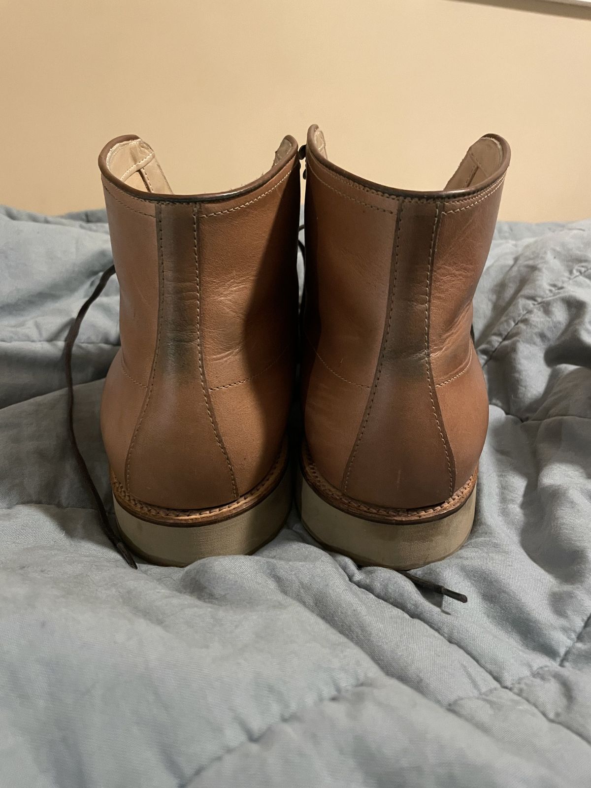 Photo by patinathunderdome on December 6, 2021 of the Alden Indy Boot in Horween Natural Chromexcel.