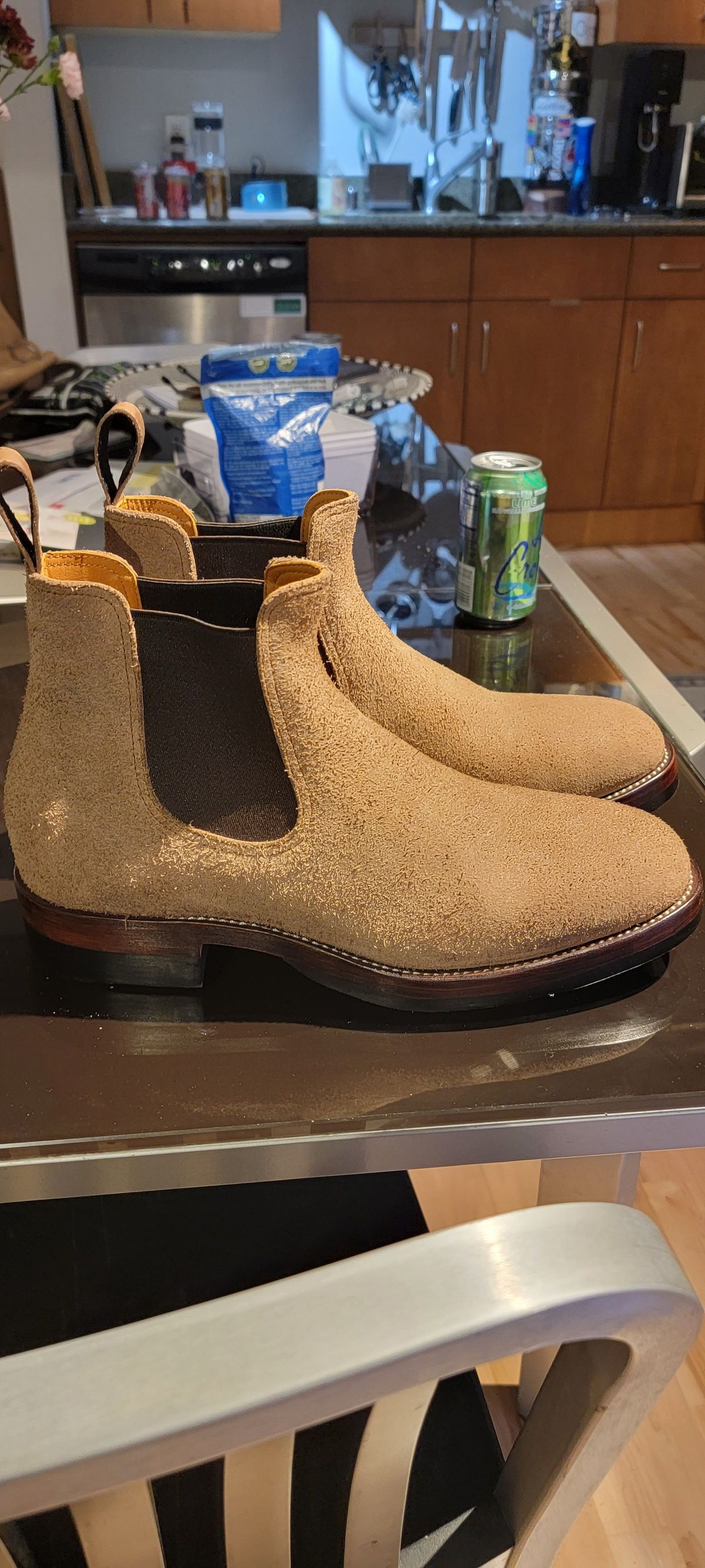 Photo by patinathunderdome on October 2, 2021 of the Benzein The Seventh Chelsea Boot in Horween Natural Chromexcel Roughout.