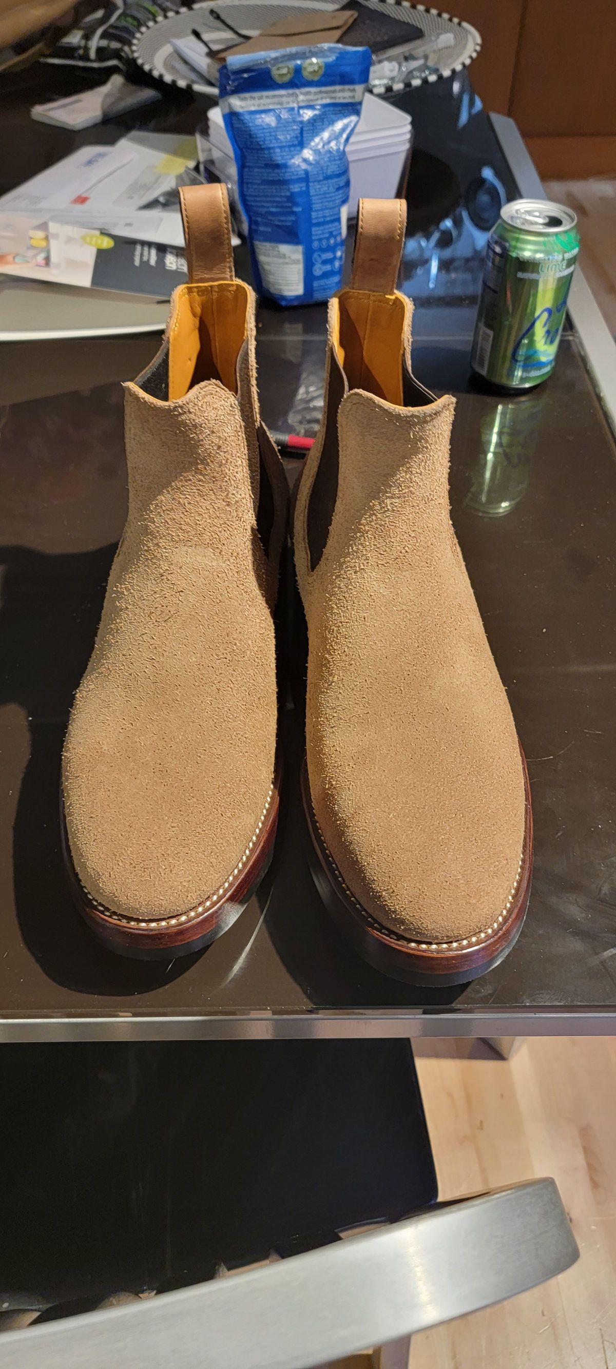 Photo by patinathunderdome on October 2, 2021 of the Benzein The Seventh Chelsea Boot in Horween Natural Chromexcel Roughout.