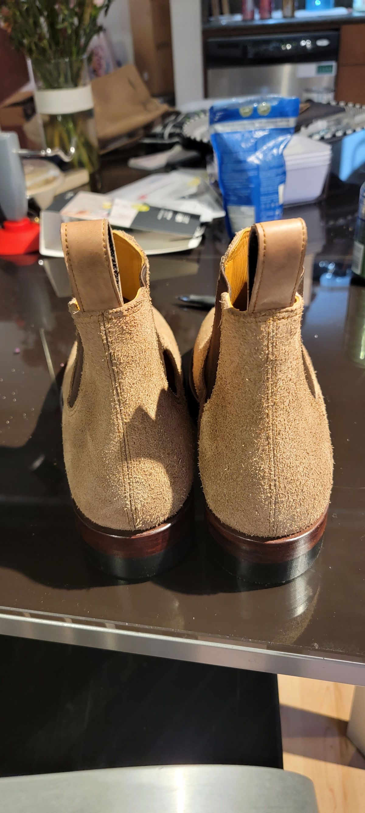Photo by patinathunderdome on October 2, 2021 of the Benzein The Seventh Chelsea Boot in Horween Natural Chromexcel Roughout.