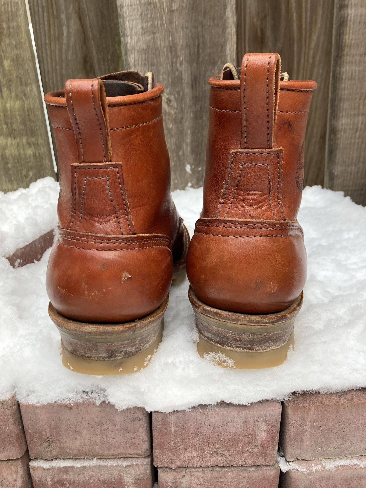 Photo by patinathunderdome on January 1, 2022 of the Frank's Boots Wilshire in Wickett & Craig Chestnut English Bridle.