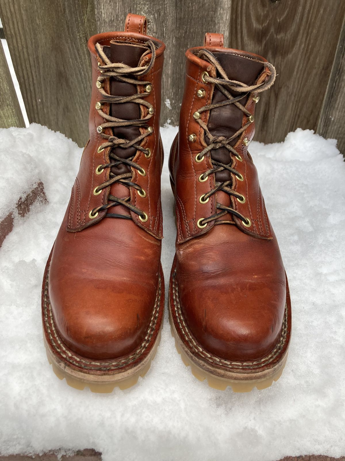 Photo by patinathunderdome on January 1, 2022 of the Frank's Boots Wilshire in Wickett & Craig Chestnut English Bridle.