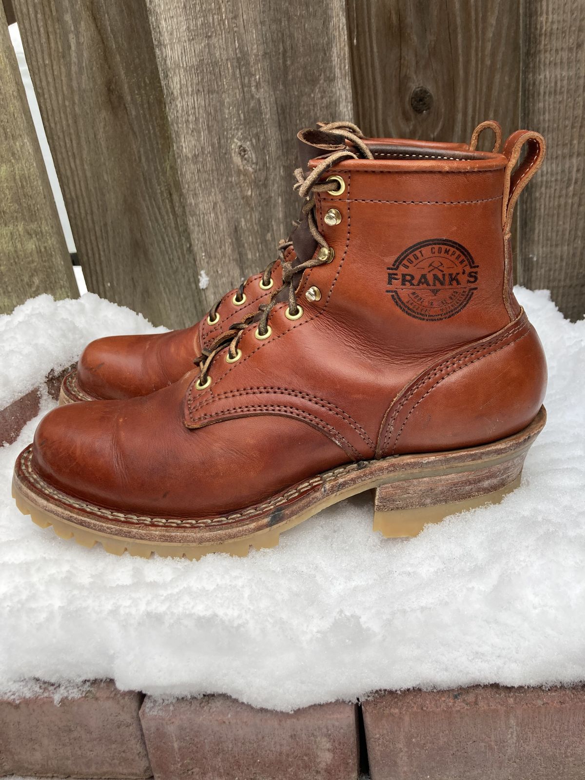 Photo by patinathunderdome on January 1, 2022 of the Frank's Boots Wilshire in Wickett & Craig Chestnut English Bridle.