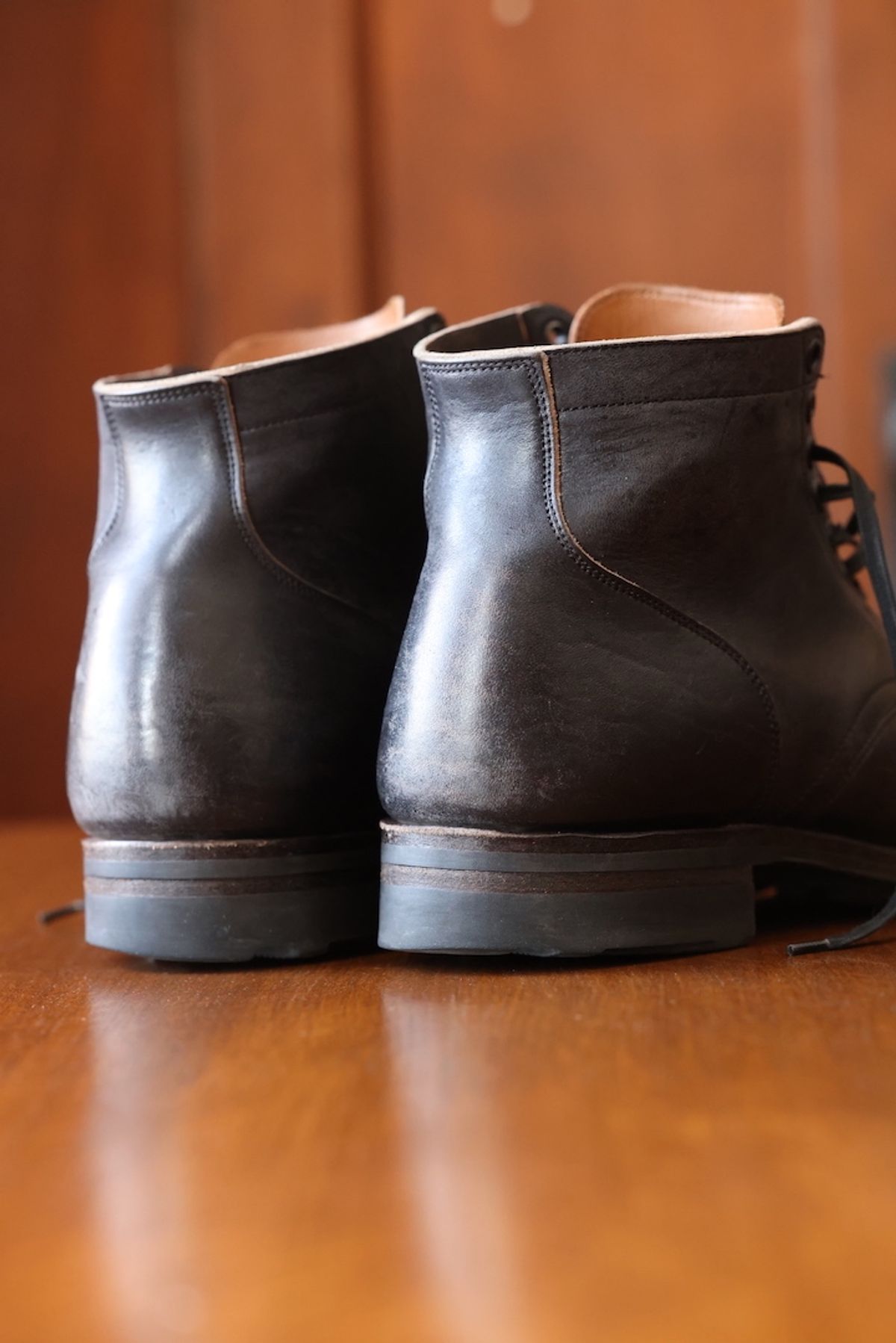 Photo by patinathunderdome on February 4, 2023 of the Viberg Service Boot in Maryam Black Horsebutt.