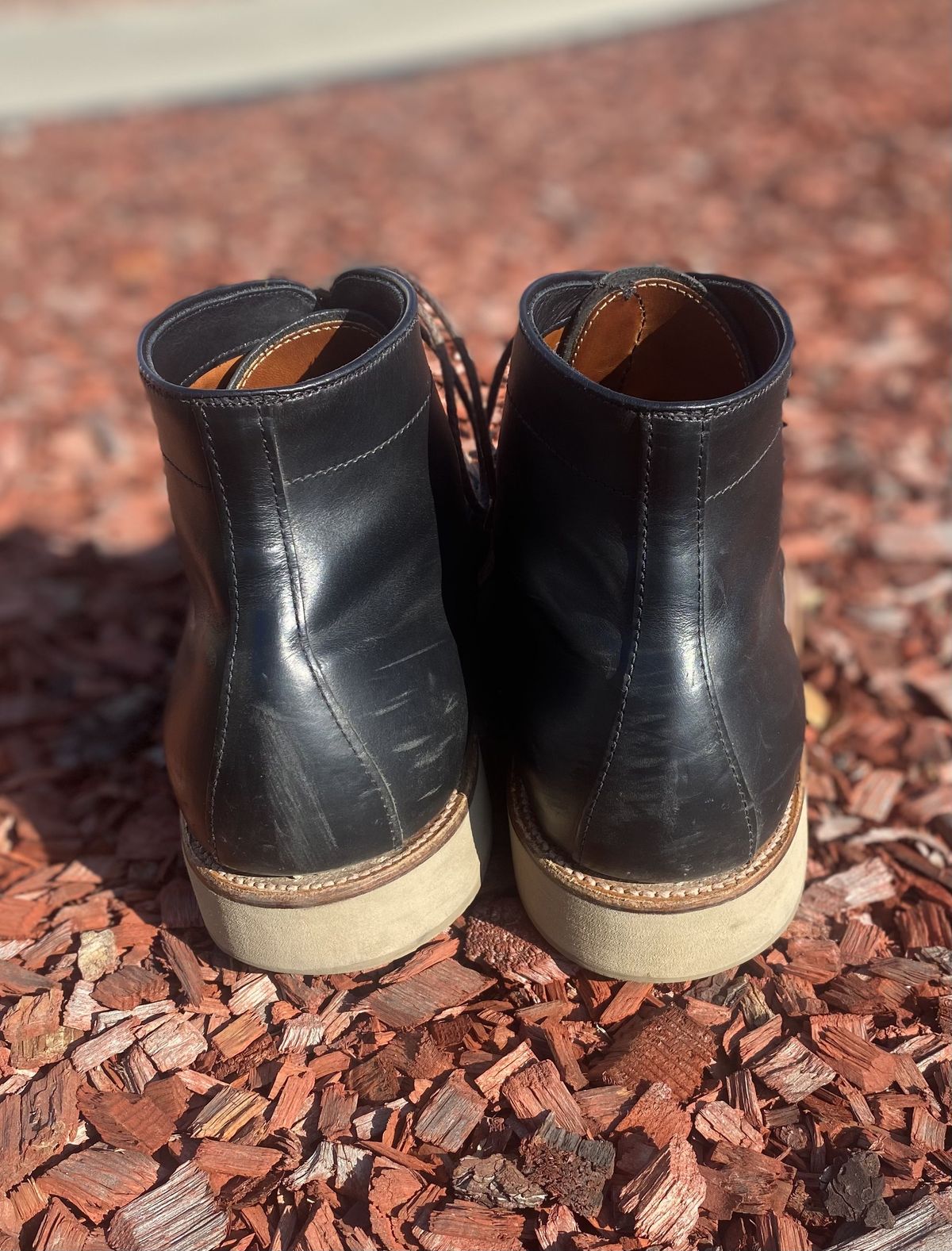 Photo by patinathunderdome on December 5, 2021 of the Alden Indy Boot in Horween Black Chromexcel.