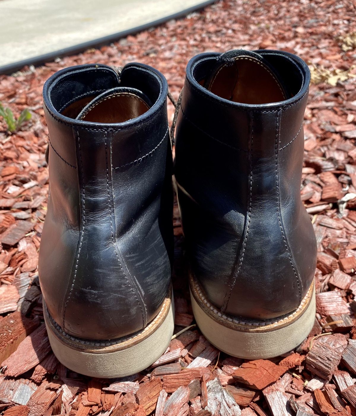 Photo by patinathunderdome on May 5, 2022 of the Alden Indy Boot in Horween Black Chromexcel.